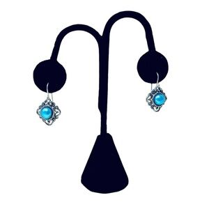 Passage To Israel Blue Pearl Handcrafted 925 Sterling Silver Filagree Earrings